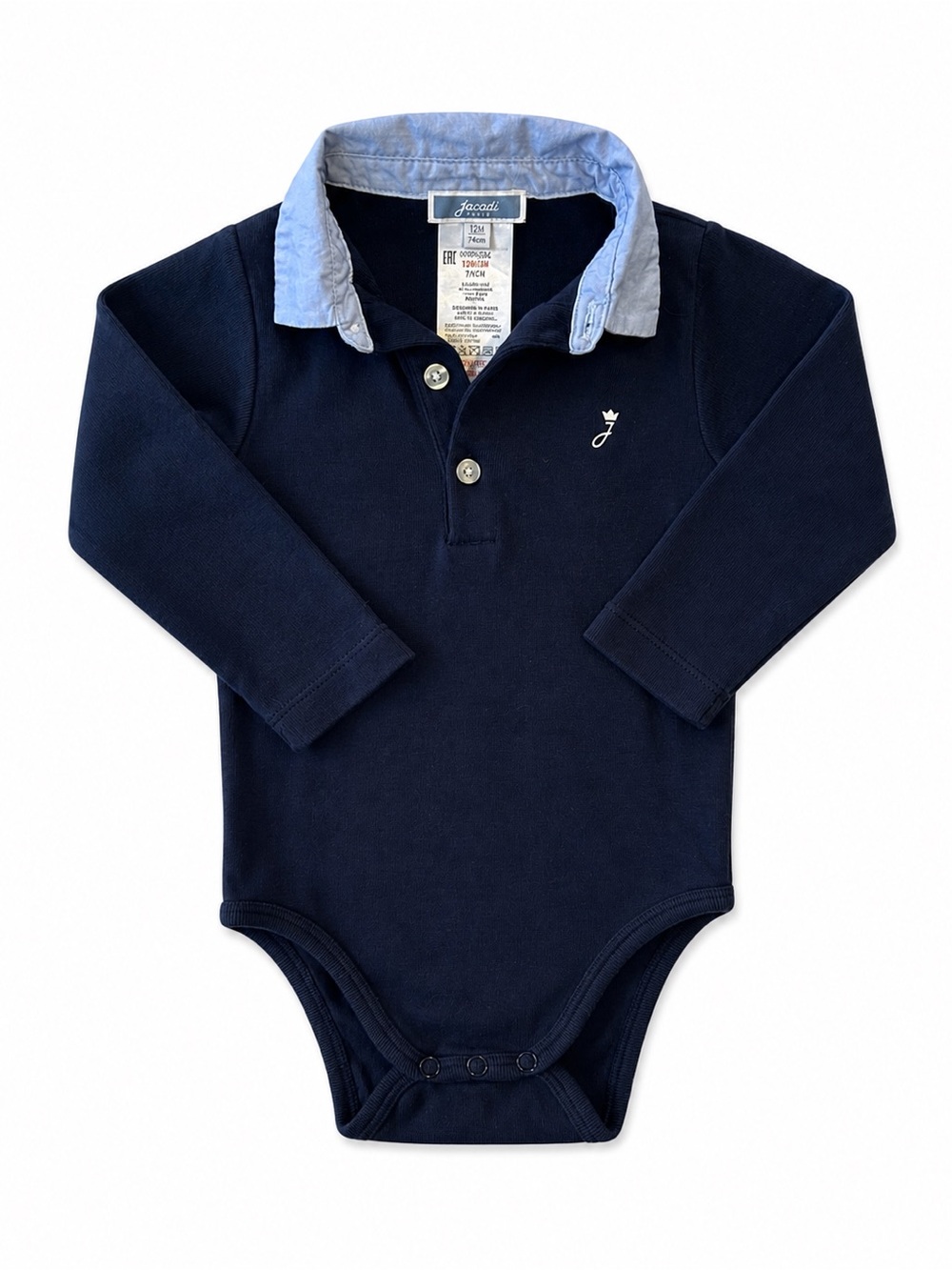 Jacadi Paris Baby Boy 12M Navy Long Sleeve Polo Bodysuit 74cm
